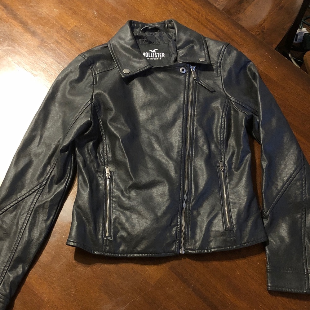 Hollister Black Faux Leather Asymmetrical Moto Jacket